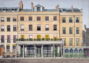 Old houses in Leicester Place, on thecorner of Lisle Street and Leicester Square, London, c1830. Artist: Anon
