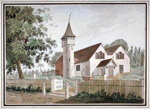North-west view of the Church of St Nicholas, Tooting, Wandsworth, London, c1800. Artist: Anon