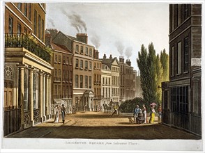 View of Leicester Square from Leicester Place with figures, London, c1815. Artist: Anon