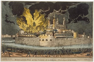 Fire at the Armoury in the Tower of London, 30 October 1841. Artist: Anon