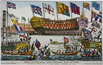 Launch of HMS 'Thunderer', Woolwich Royal Dockyard, Kent, 1831. Artist: Anon