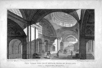 The New Three Percent Office at the Bank of England, City of London, 1808. Artist: Robert Cabbel Roffe
