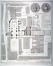 Ground plan of St Bartholomew's Priory, Smithfield, City of London, 1821. Artist: T Bourne