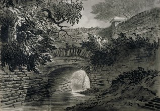 View of a section of the Serpentine's drainage system in Hyde Park, London, c1817. Artist: John Claude Nattes