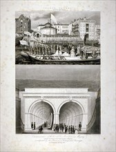 Two views of the Thames Tunnel, commemorating the visit by Queen Victoria, London, 1843. Artist: T Brandon