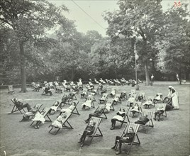 Children resting in deck chairs, Bostall Woods Open Air School, London, 1907. Artist: Unknown.