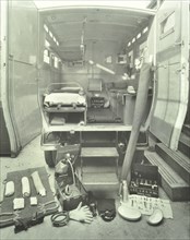 London County Council ambulance interior and equipment, 1925. Artist: Unknown.