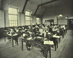 Typewriting class, Bow and Bromley Commercial Institute, London, 1924. Artist: Unknown.