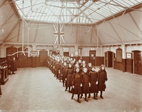 Girls returning from play, Thomas Street Girls School, Limehouse, Stepney, London, 1908. Artist: Unknown.