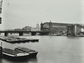 View across the Thames to Cannon Street Station, London, 1958. Artist: Unknown.