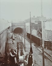 Southern approach to the Rotherhithe Tunnel, Bermondsey, London, September 1906. Artist: Unknown.