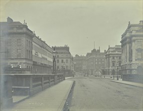 Empty streets at Lancaster Place, seen from Waterloo Bridge, London, 1896. Artist: Unknown.