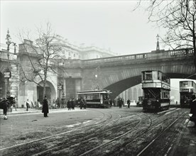 Entrance to the tram tunnel by Waterloo Bridge, London, 1908. Artist: Unknown.
