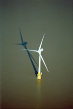 Aerial view of a wind turbine, Scroby Sands Wind Farm, near Great Yarmouth, Norfolk, c2000s