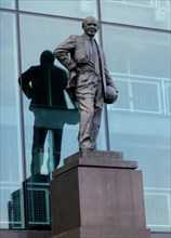 Statue of Sir Matt Busby outside Old Trafford football stadium, Manchester, c2000s