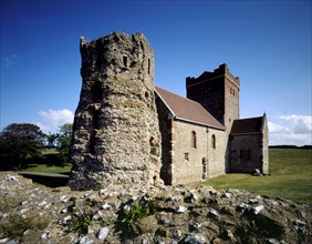 The Roman Pharos lighthouse and St Mary's Church, Dover Castle, Kent, 2005