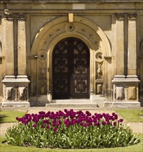 East door and bed of tulips, Audley End House and Gardens, Saffron Walden, Essex, 2007