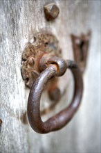 Detail of an iron door handle in the main porch, Kirby Hall, near Corby, Northamptonshire, 2008