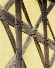 Detail of timber framing on the exterior of the gatehouse of Stokesay Castle, Shropshire
