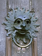Door knocker in the shape of a mask, sanctuary of Durham Cathedral, County Durham