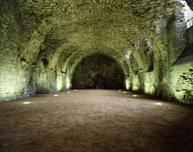 Interior of the undercroft of the Lincoln Medieval Bishop's Palace, Lincolnshire