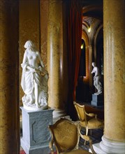 Statues, chairs and pillars in the South Hall, Brodsworth Hall, South Yorkshire