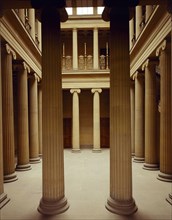 Interior view of the Pillar Hall, Belsay Hall, Northumberland