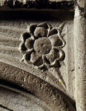 Tudor rose carved into the fireplace in the lower hall of the keep, Dover Castle, Kent, 2005