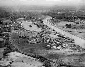 Preston Docks and the city from the north-west, Preston, Lancashire, 1932