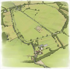 Aerial view of Silchester Roman City Walls from the North West, c2010.   Artist
