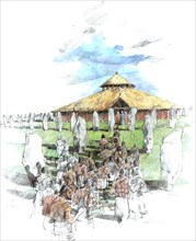 Ceremonial procession Avebury Stone Circle shrine, Wiltshire, 3rd Millennium BC, (c1990-2010)