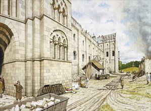 St Augustine's Abbey during construction, c11th century, (c1990-2010)