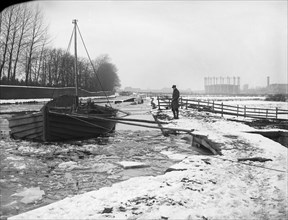 Grand Union Canal frozen in winter, Hounslow, London, 1885-1900