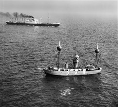 The Alarm (Mersey Bar Lightship) and SS 'Collegian', Liverpool Bay, Wirral, 1948