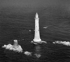 Eddystone Lighthouse and the foundations of Smeaton's Tower, Plymouth, Devon, 1948