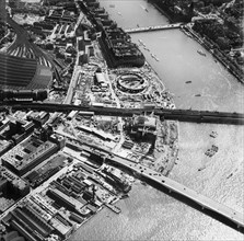 Festival of Britain site under construction, South Bank, Lambeth, London, 1950