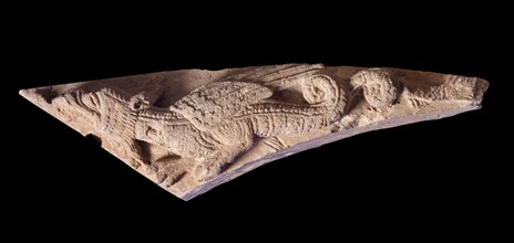 Figure of a dragon, Caen stone fragment, St Augutine's Abbey, Canterbury, Kent, c2010