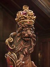 Lion newel post in the stair hall, Vintners' Hall, Upper Thames Street, City of London, 2011