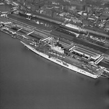 HMS 'Centaur' docked in Liverpool, Merseyside, 1963