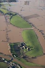 Aerial view of flooding around Athelney Hill, Somerset Levels, January, 2014