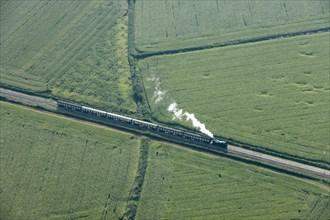 Steam train on the West Somerset Railway near Dunster, Somerset, c2010s(?)