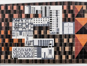 Tiled mural by Gordon Cullen, Coventry, West Midlands, 2014