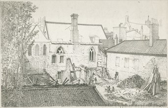 Workmen in a courtyard behind the Prince's Chamber, House of Lords, Westminster, London, 1807