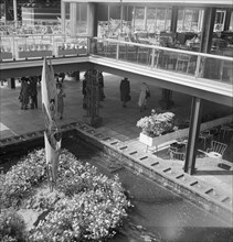 Courtyard of the Regatta Restaurant, Festival of Britain site, South Bank, Lambeth, London, 1951