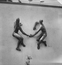 The Sunbathers', sculpture by Laszlo Peri, Festival of Britain, South Bank, Lambeth, London, 1951