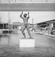 Sculpture by Karin Jonzen of a female nude, Festival of Britain, South Bank, London, 1951