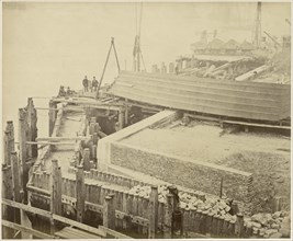 Construction of the expanded Limehouse Basin, London, May 1869