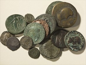 Collection of Roman coins found at Richborough Roman Fort, Kent, 2012