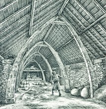 Medieval vicarage barn, Wharram Percy, North Yorkshire, c1988-c2005