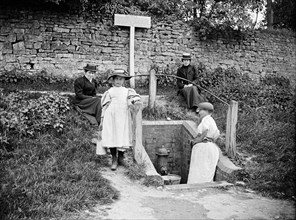 Collecting water from the village pump, Barton Hartshorn, Buckinghamshire, 1901